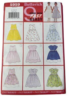 Vintage 90s Butterick 5959 Sewing Pattern Sizes 2-3-4-5 Girls Dress Retro UNCUT